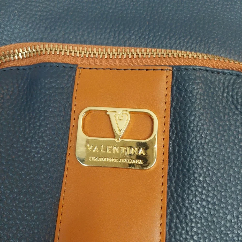 Valentina‎ Italian Leather Navy Tan Convertible Backpack Purse Top Handle Bag